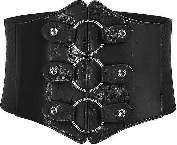 Women's 83cm Wide Leather Corset Belt with Studs, Elastic Waist Design