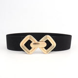 Women's 95cm Wide Elastic Stretch Leather Dress Belt with Gold Buckle
