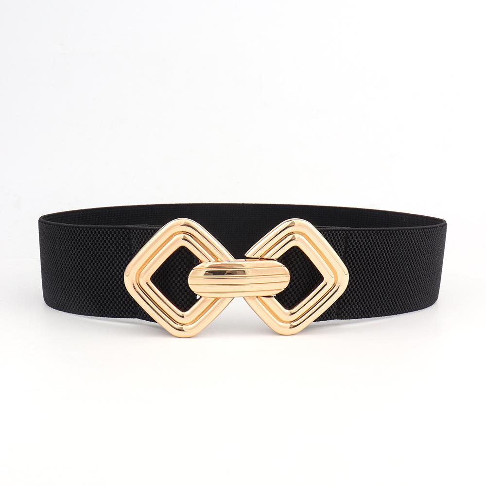 Women's 95cm Wide Elastic Stretch Leather Dress Belt with Gold Buckle