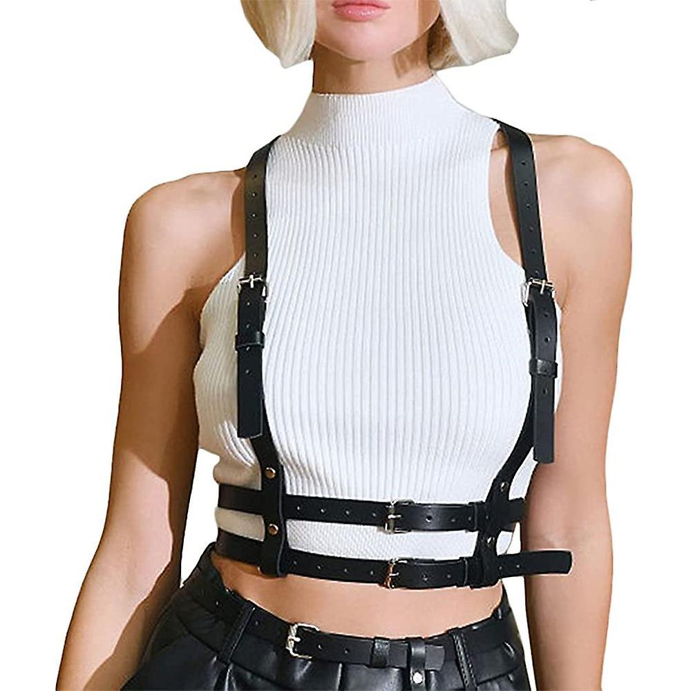 Women's Leather Body Chain Belt with Back Strap Design