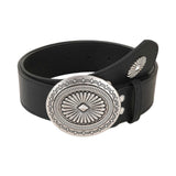 Vintage Adjustable Leather Wide Belt, Western Style with Aluminum Buckle Black