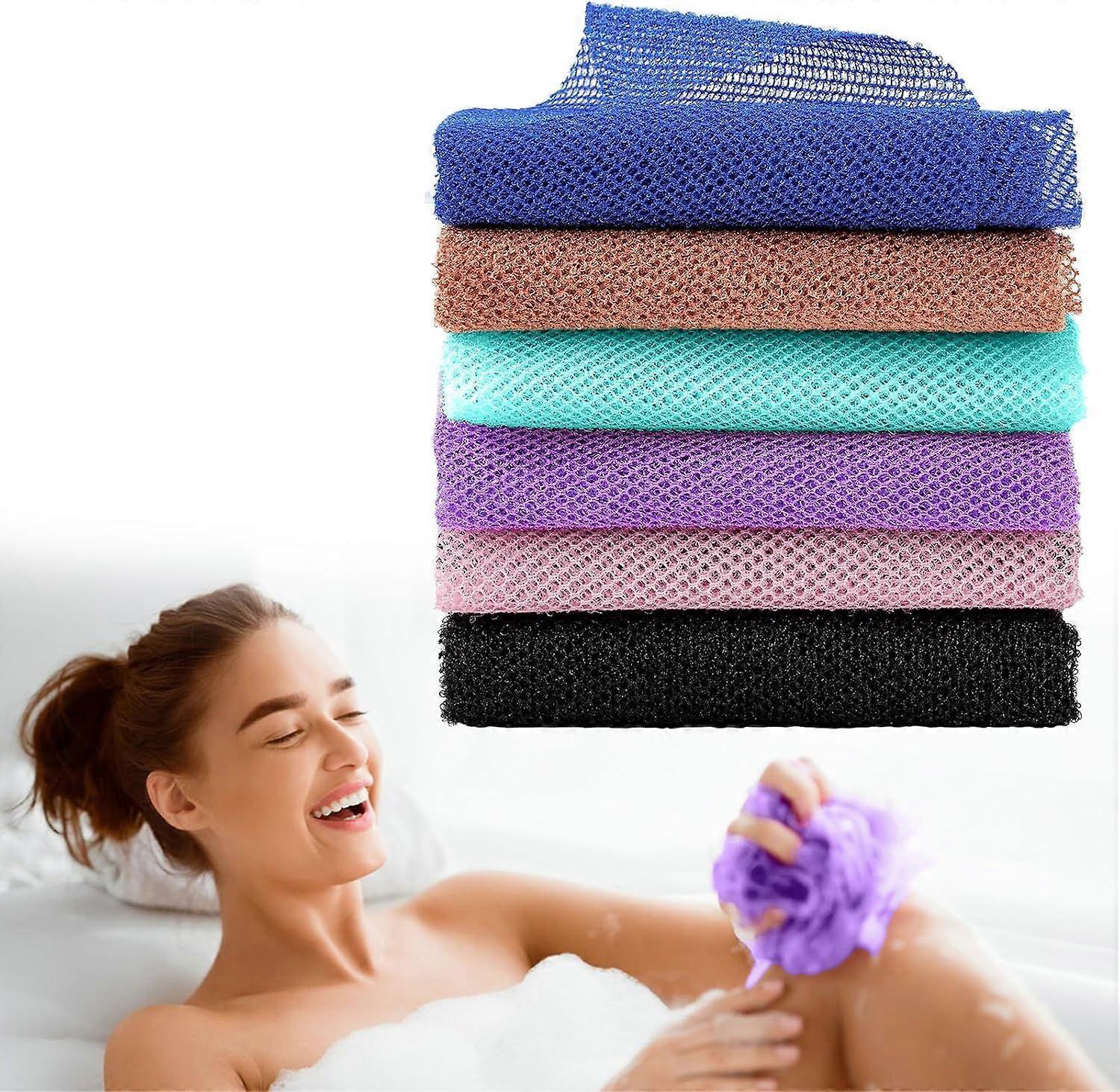6pcs African Long Net Sponge, Exfoliating Shower Body Back Scrubber