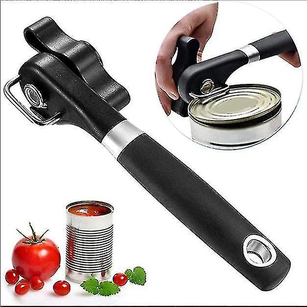 Secure Cut Can Opener, Manual Smooth Edge, Ergonomic Grip, Black