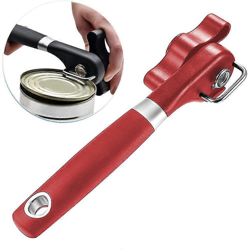 Manual Stainless Steel Can Opener, Smooth Edge, Red Handle