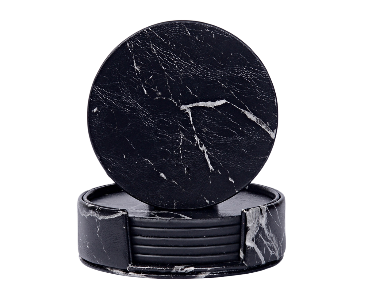 6Pcs Faux Leather Marble Coasters Cup Mat Pad Holder Placemat Dining Table Decor- B