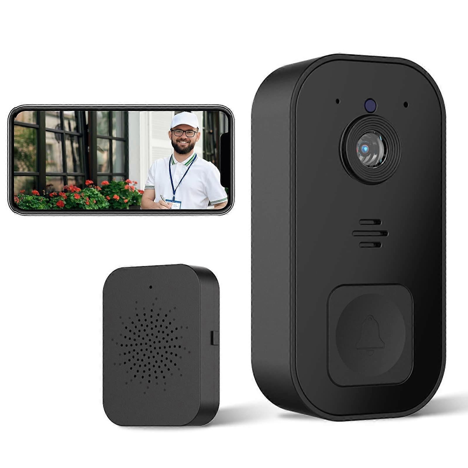 Wireless Video Doorbell Camera, 2.4GHz WiFi, Black