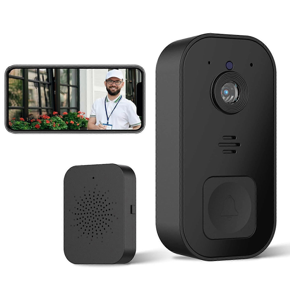Wireless Video Doorbell Camera, 2.4GHz WiFi, Black