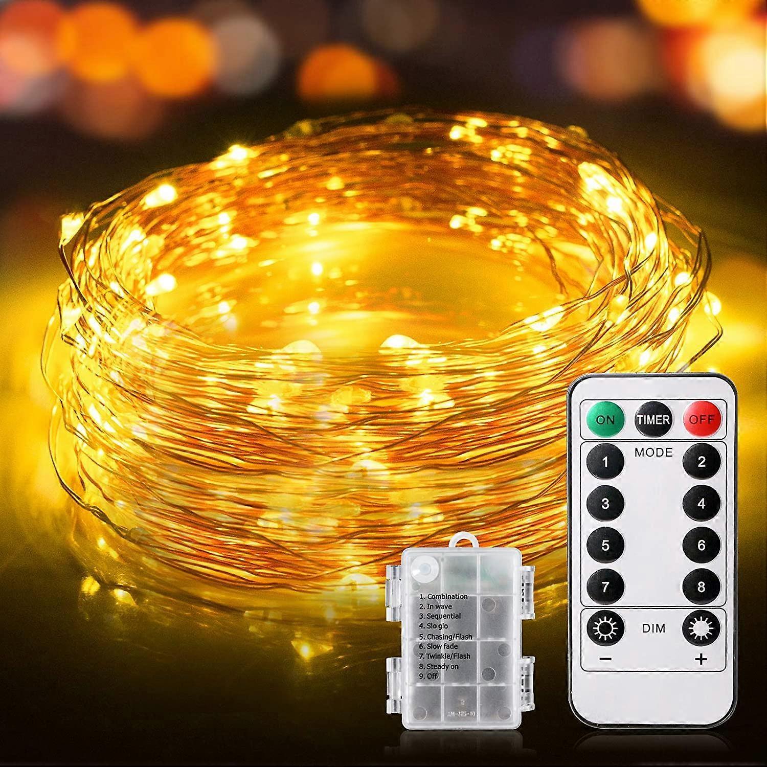 100 LED String Lights 10M, IP65 Waterproof, 8 Modes, Battery Operated