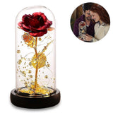 Silk Rose Gold Foil Leaf LED String Lights on Glass Dome with Wooden Base