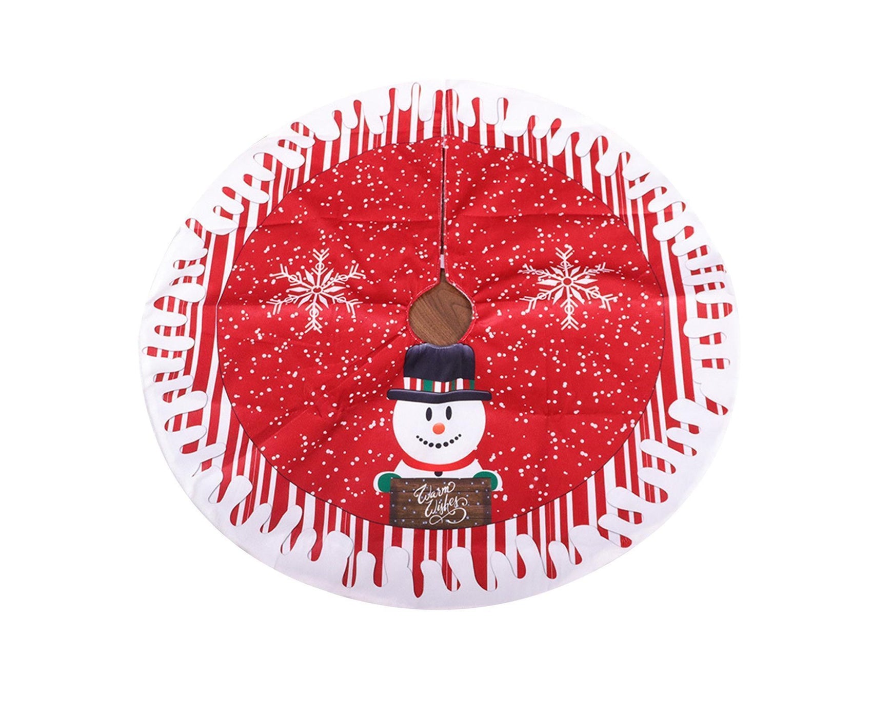 Round Elk/Santa/Snowman Print Xmas Tree Skirt Cover Floor Carpet Christmas Decor-B