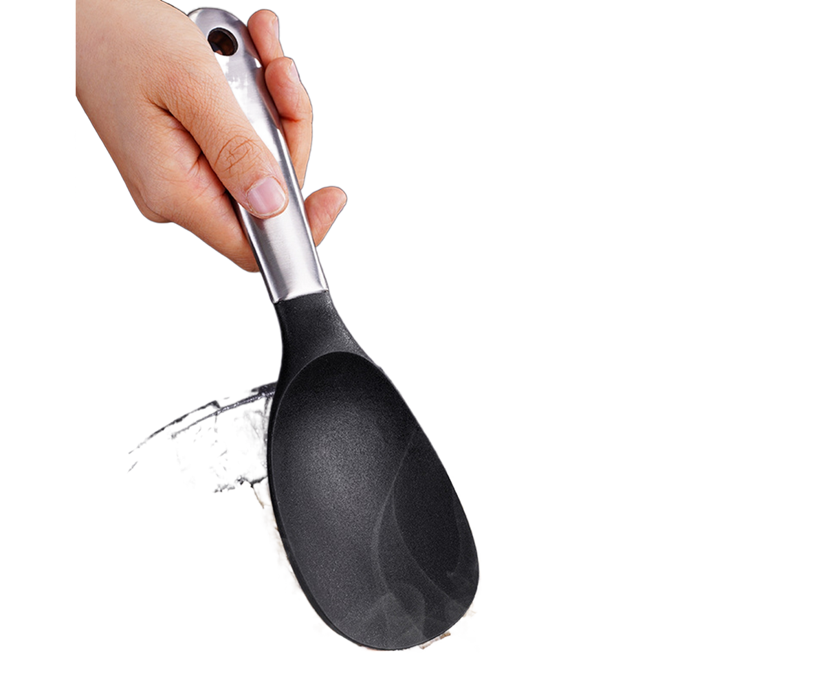 Scoop Thickened Anti-slip Stainless Steel Practical Rice Spoon for Kitchen-Black