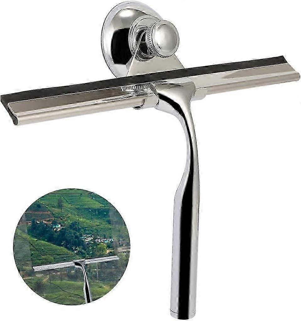 Stainless Steel Shower Squeegee with Wall Hanger, No Drill Glass/Window Wiper