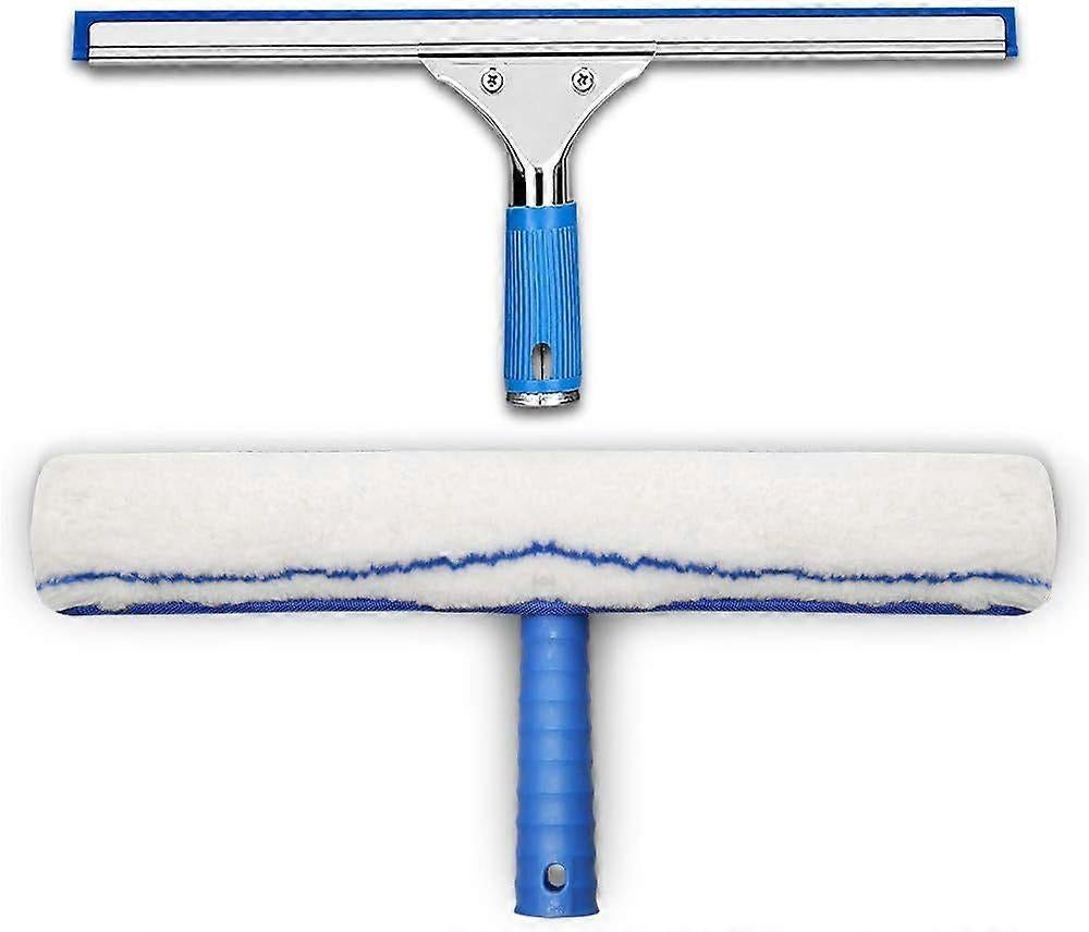 Window Cleaning Kit, Squeegee with Microfiber Cloth & Rubber Lip