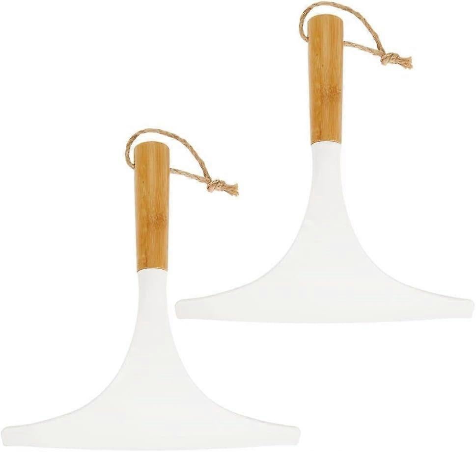 Set of 2 White/Natural Shower Squeegees with Hanging Ring for Glass/Window