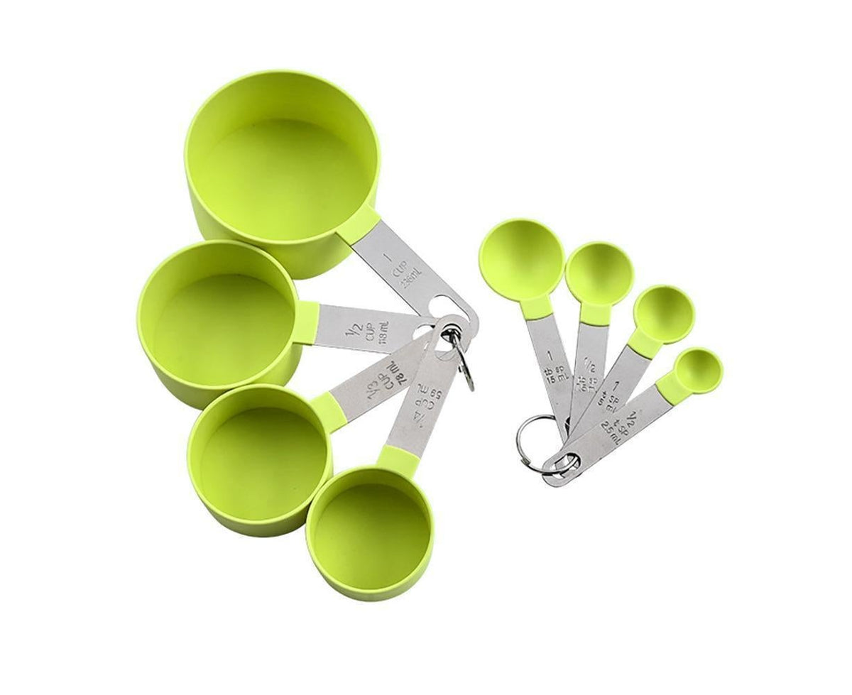 8Pcs/Set Stainless Steel Handle Measuring Spoons Baking Cooking Scale Scoop-Green