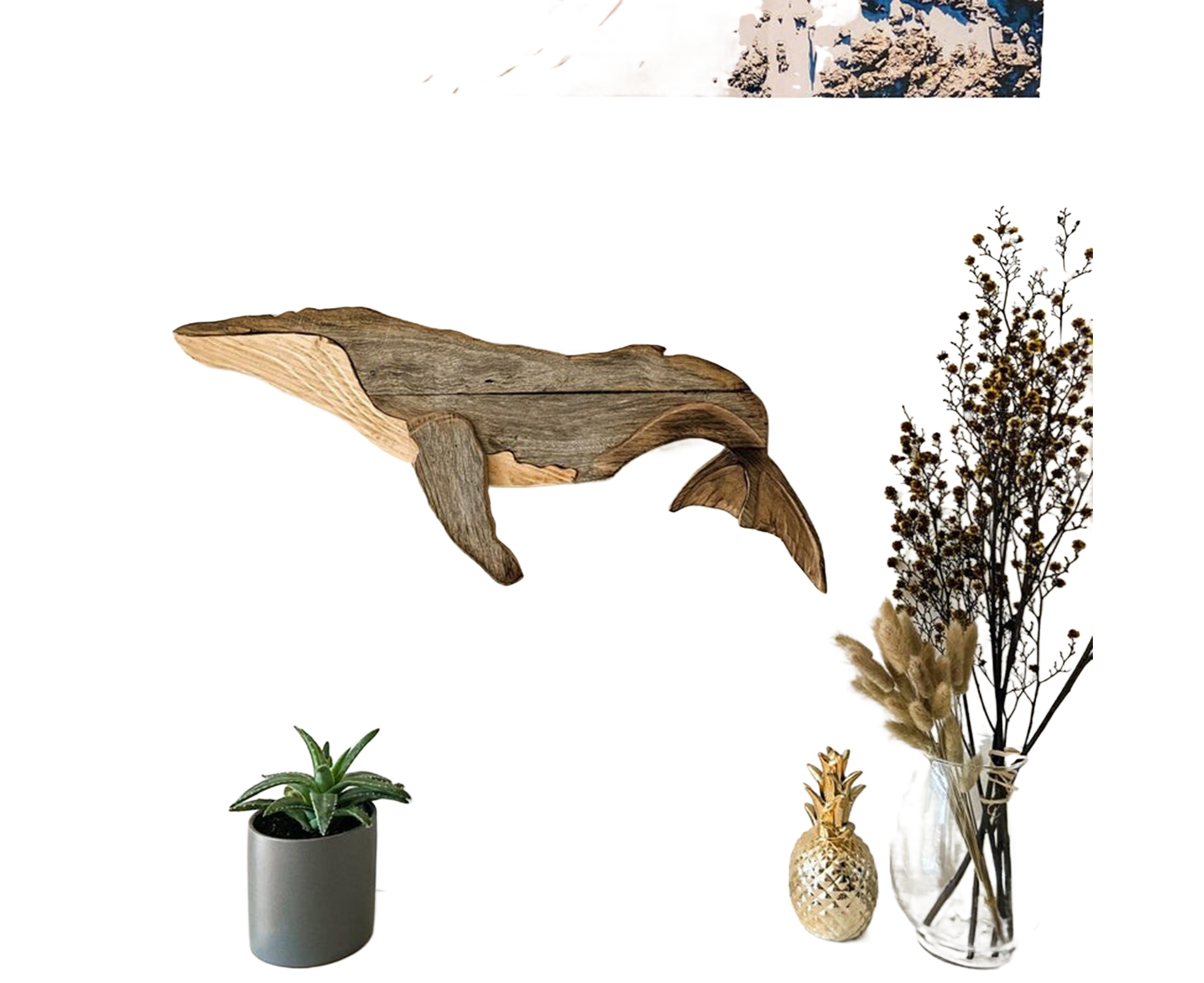 Animal Ornament Practical Realistic Wood Marine Element Whale Wall Decoration for Home-Whale