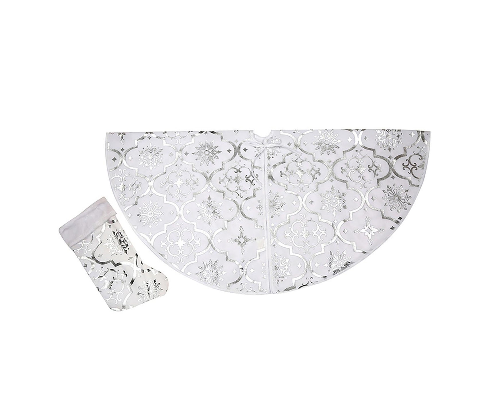 Tree Skirt Polyester Snowflake Pattern Tree Carpet-White