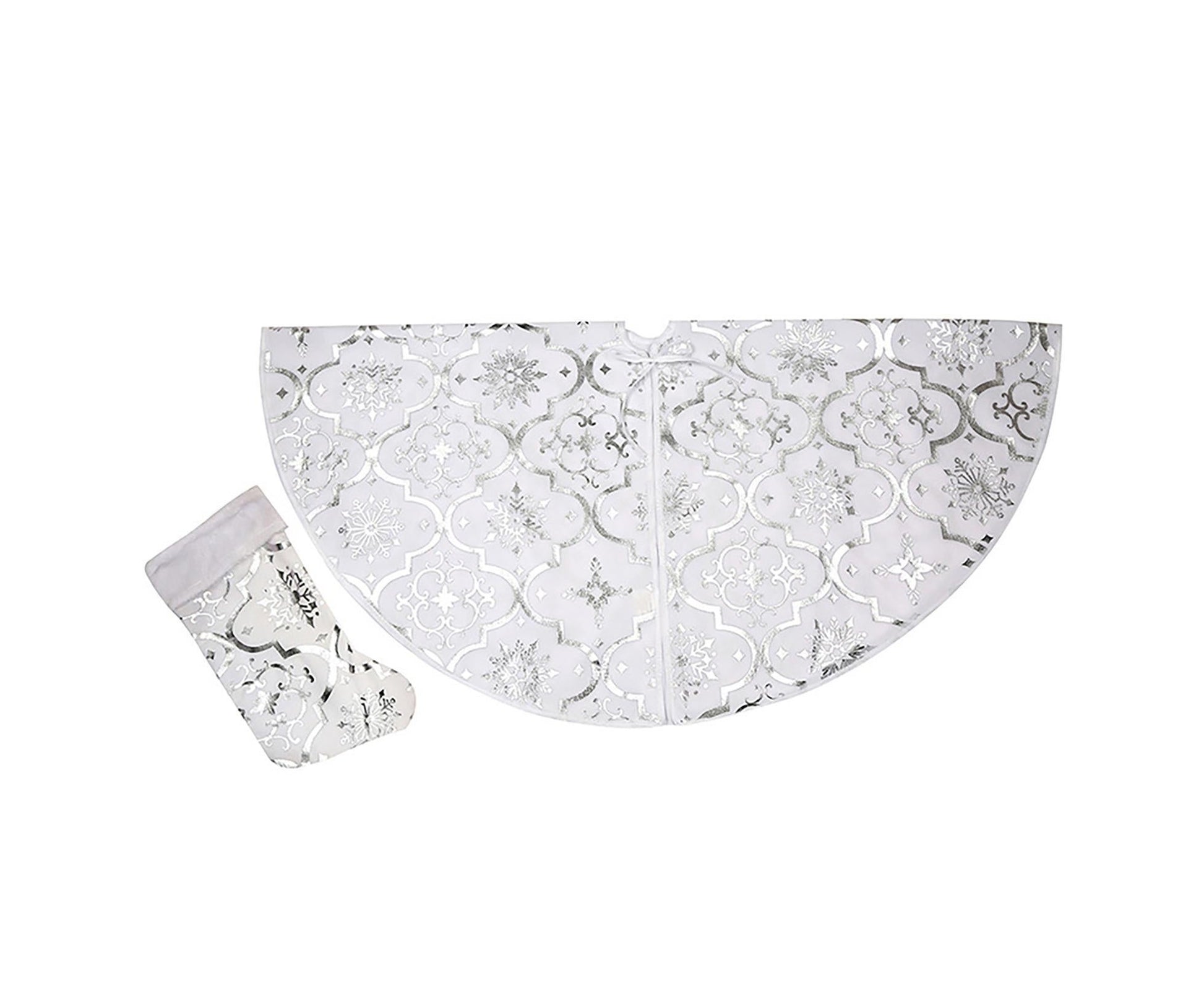 Tree Skirt Polyester Snowflake Pattern Tree Carpet-White