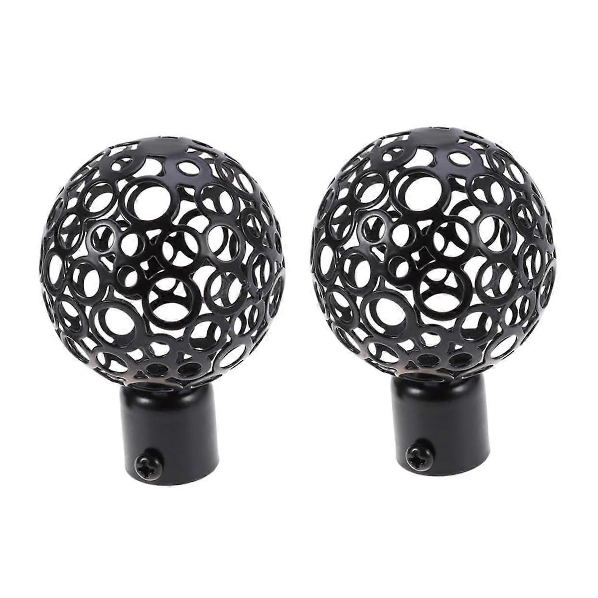 2pcs Curtain Rod Ends, Black Hollow Decorative Finials for Drapes