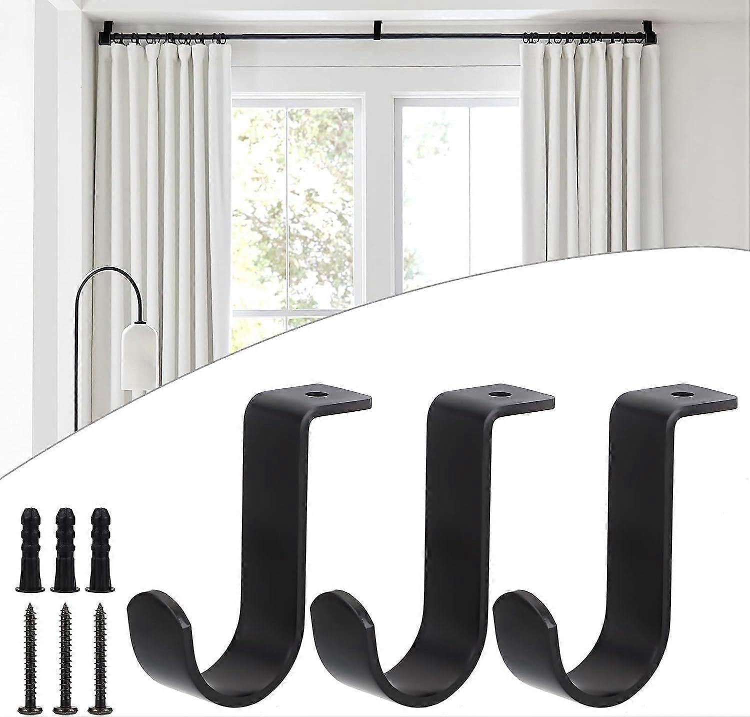 3pcs Metal Curtain Rod Brackets for 25mm Rod, Black Holders