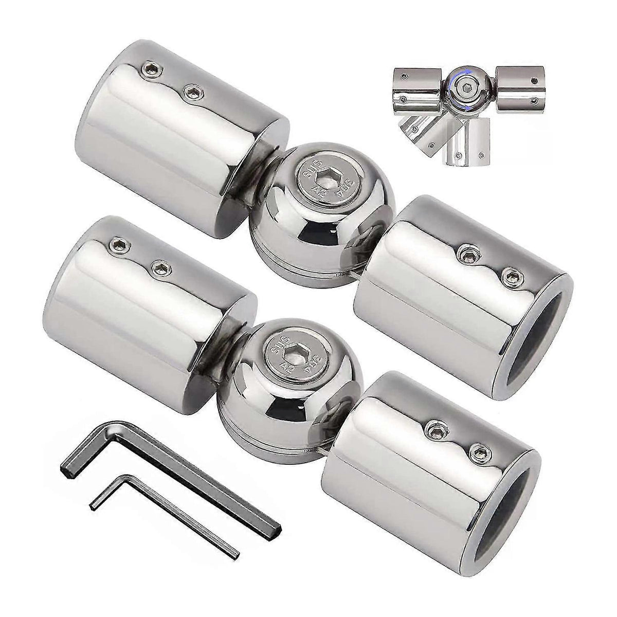 2pcs Curtain Rod Connectors, Adjustable Silver for 1" Rods