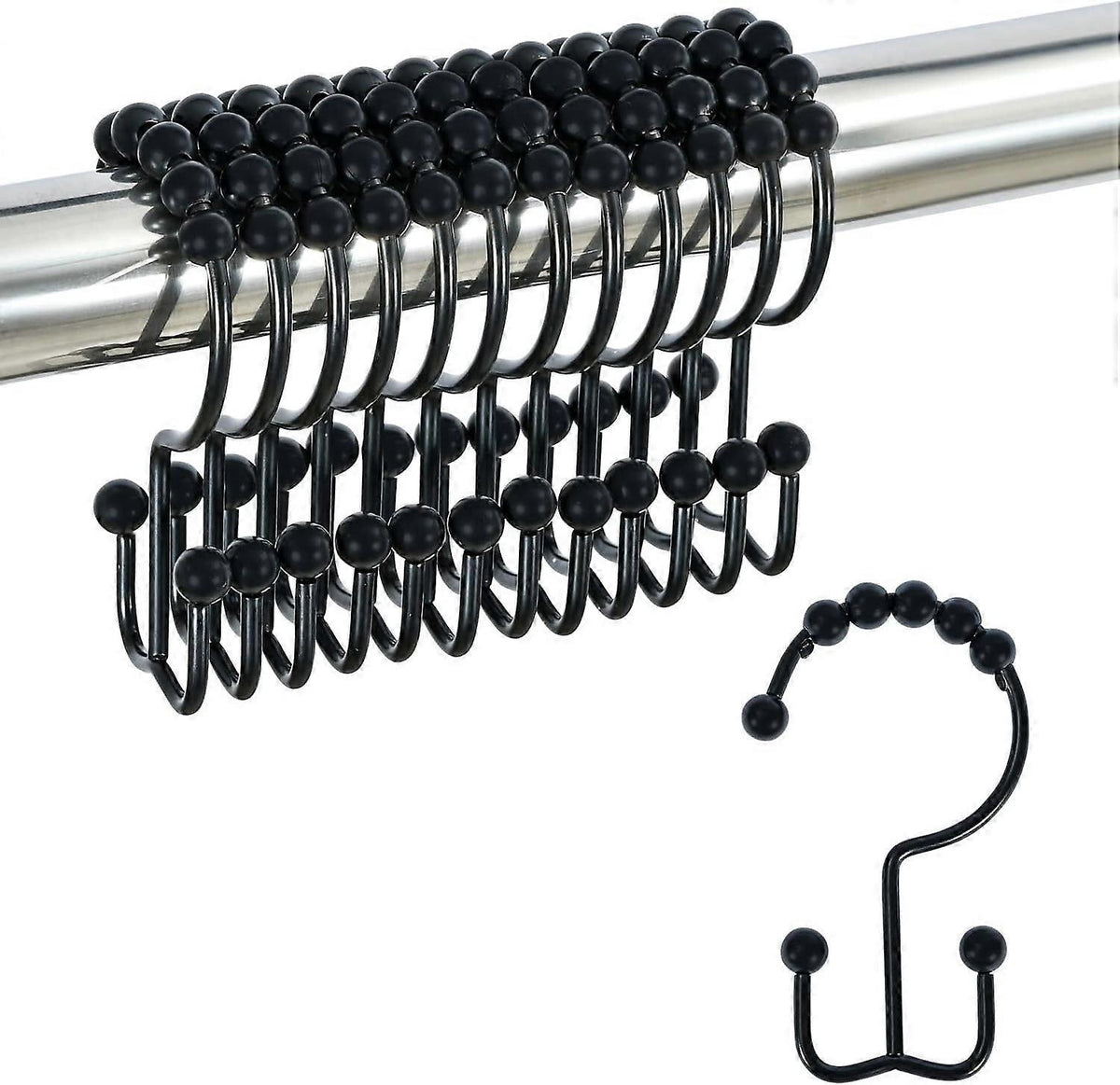 12pcs Double-Sided Metal Shower Curtain Hooks Anti-Rust Sliding Hooks