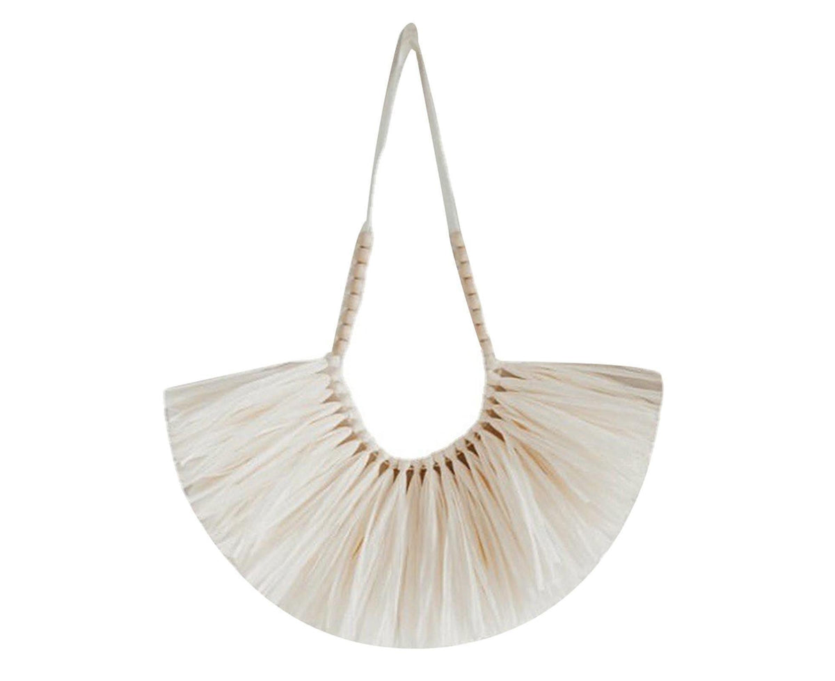 Vintage Handwoven Wall Hanging Wood Beads Elegant Straw Hanging Pendants for Office-Beige