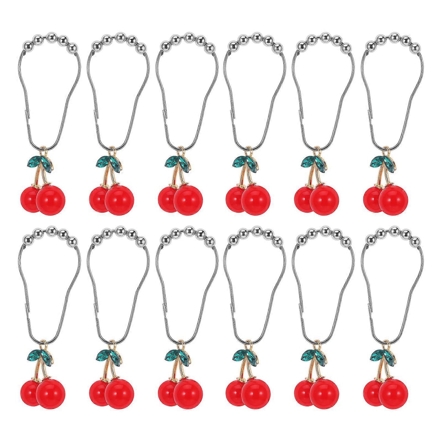 12pcs Cherry Design Shower Curtain Hooks Rings Decorative Curtain Hanger Hooks