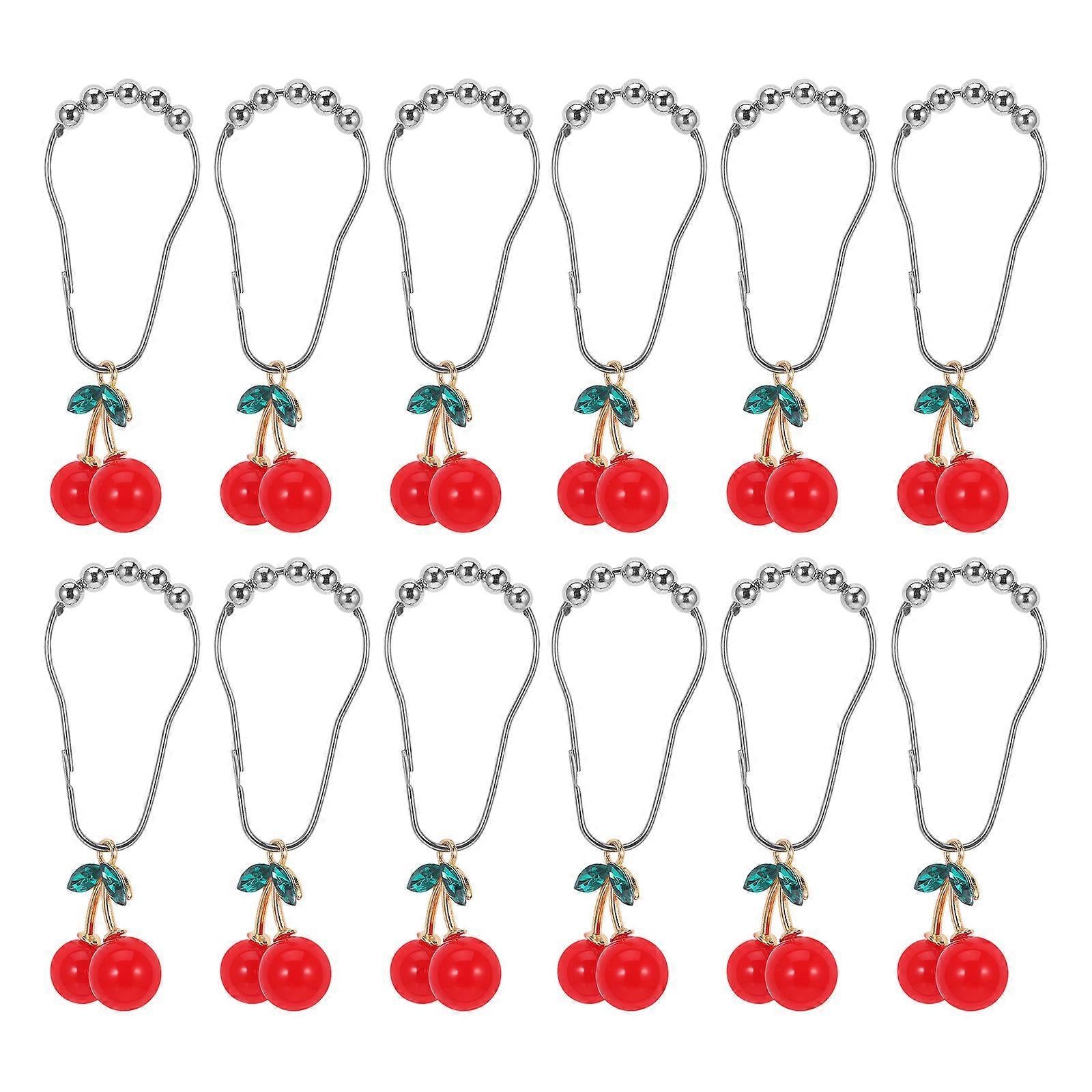 12pcs Cherry Design Shower Curtain Hooks Rings Decorative Curtain Hanger Hooks