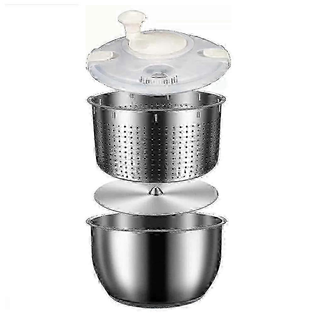 6L Stainless Steel Salad Spinner with PP Lid, Fruit & Veg Washer