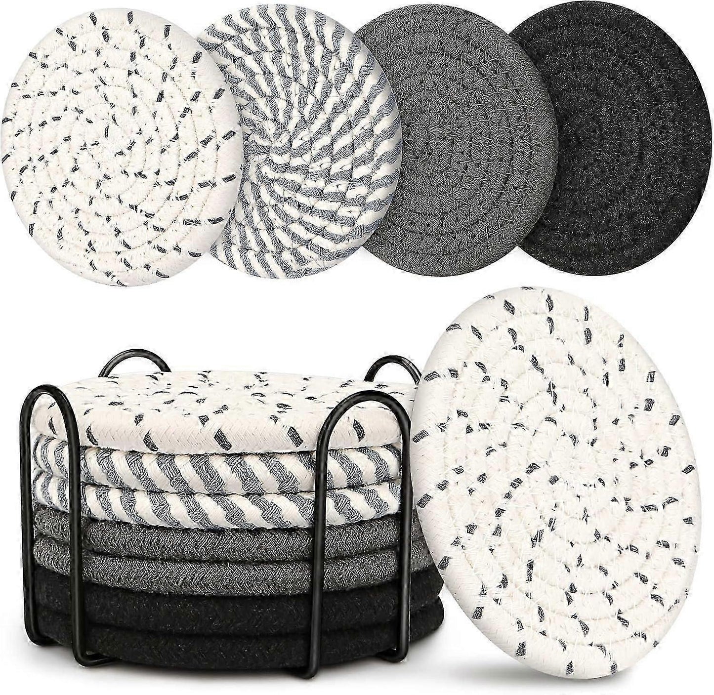 8pcs Absorbent Boho Drink Coasters for Coffee Table Gray