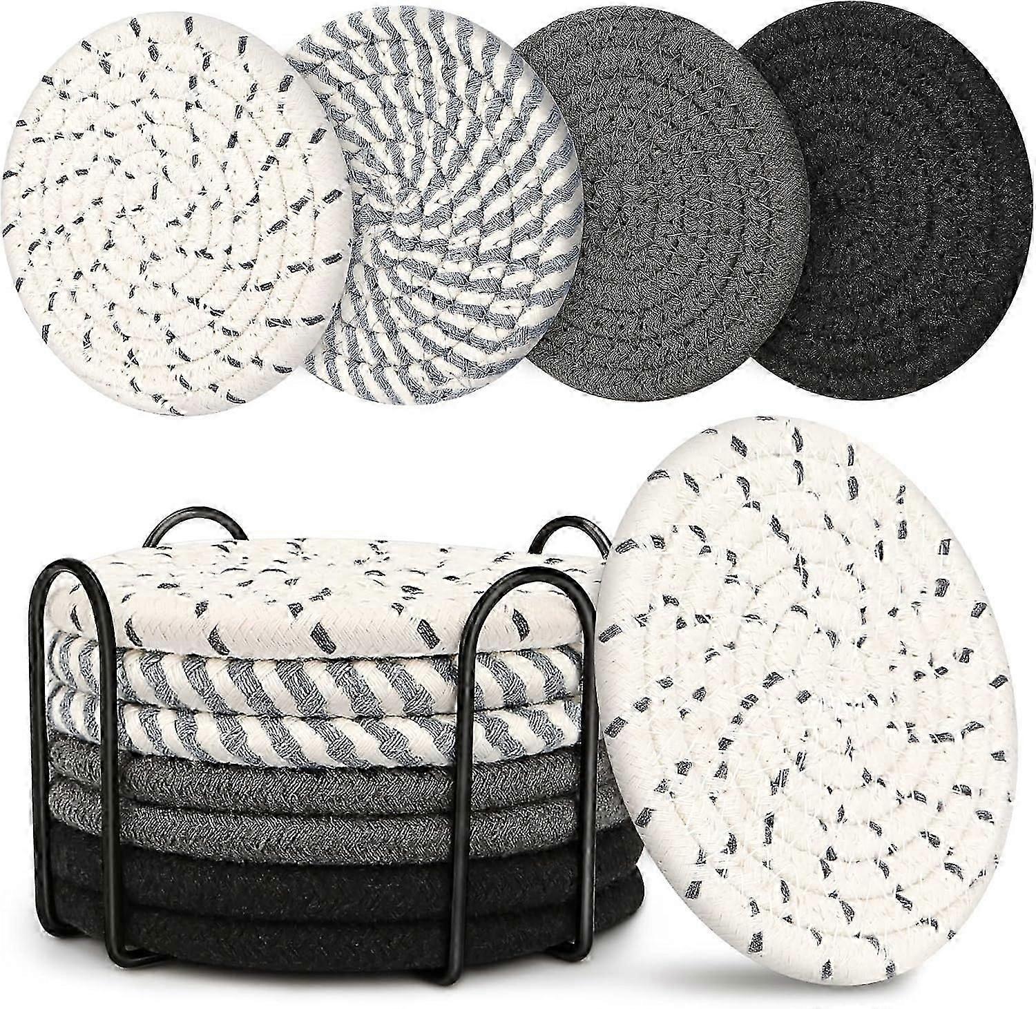 8pcs Absorbent Boho Drink Coasters for Coffee Table Gray