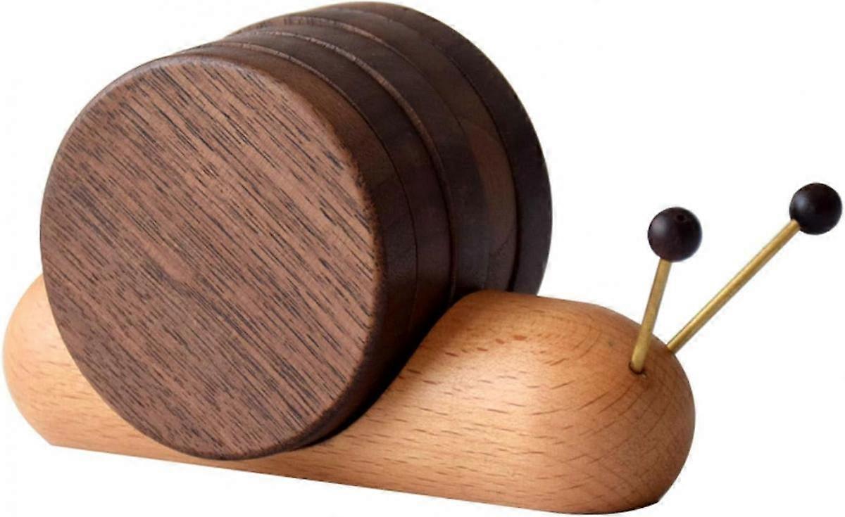 Round Wooden Coaster Set Funny Snail Shape Black Walnut