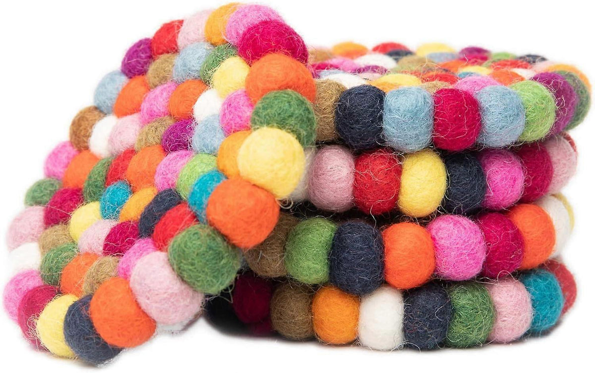 5pcs Felt Ball Round Drink Coasters Set