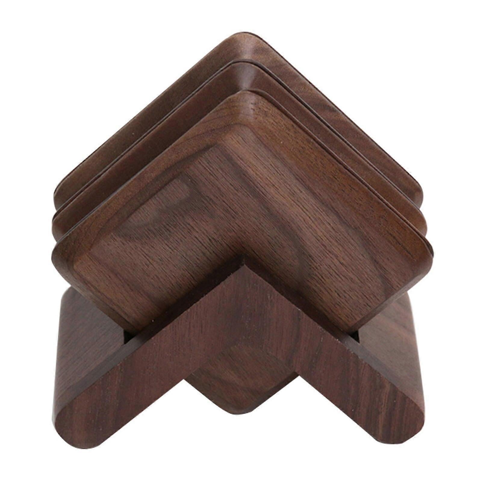 6pcs Wooden Drink Coasters with Holder for Kitchen Cafe