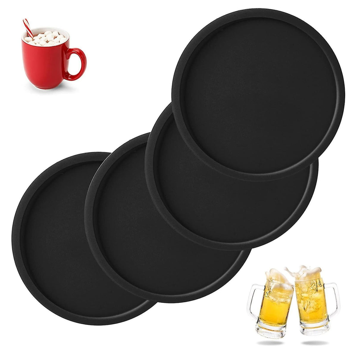 4pcs Silicone Drink Coasters Non-Slip Cup Mats for Hot Cold Drinks Coffee