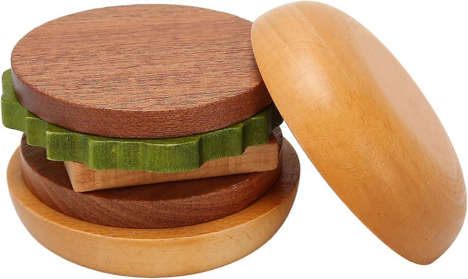 Wooden Hamburger Drink Coaster Set Cute Heat Resistant