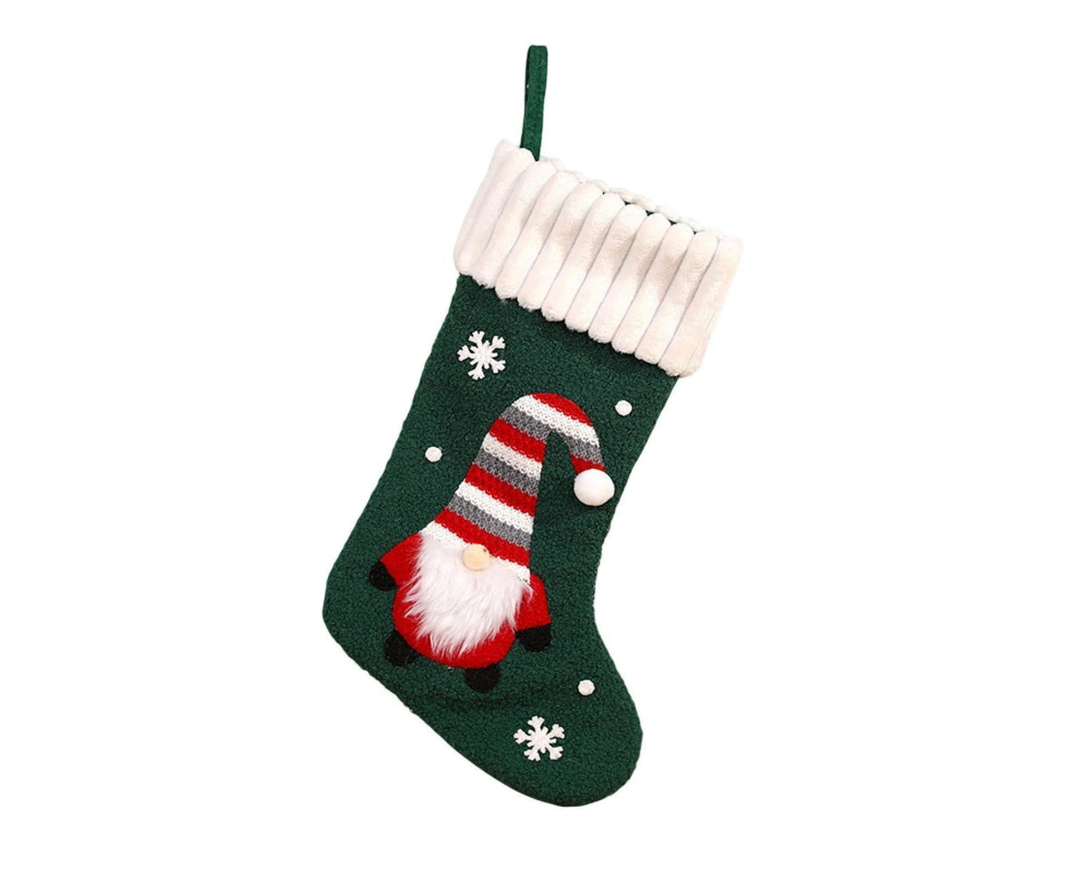 Christmas Stocking Embroidered Old Man Lightweight Cartoon Xmas Gift Candy Bag babies Gift-Green