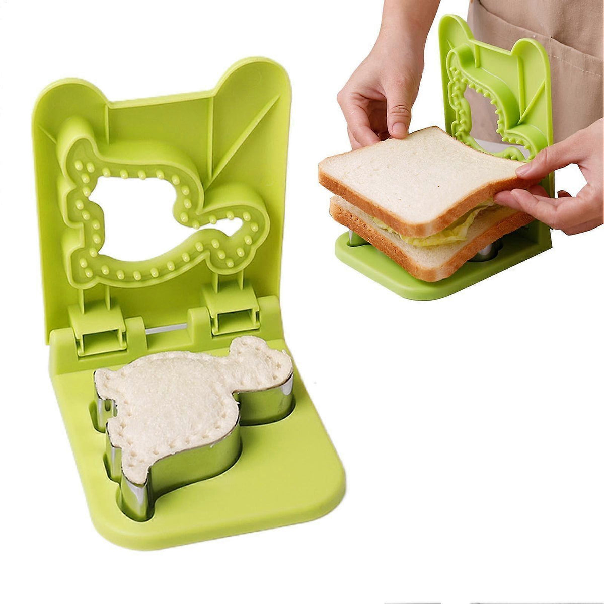 Sandwich Cutter and Sealer Green Sandwich Maker Moulds for Cookies Dough Pancakes