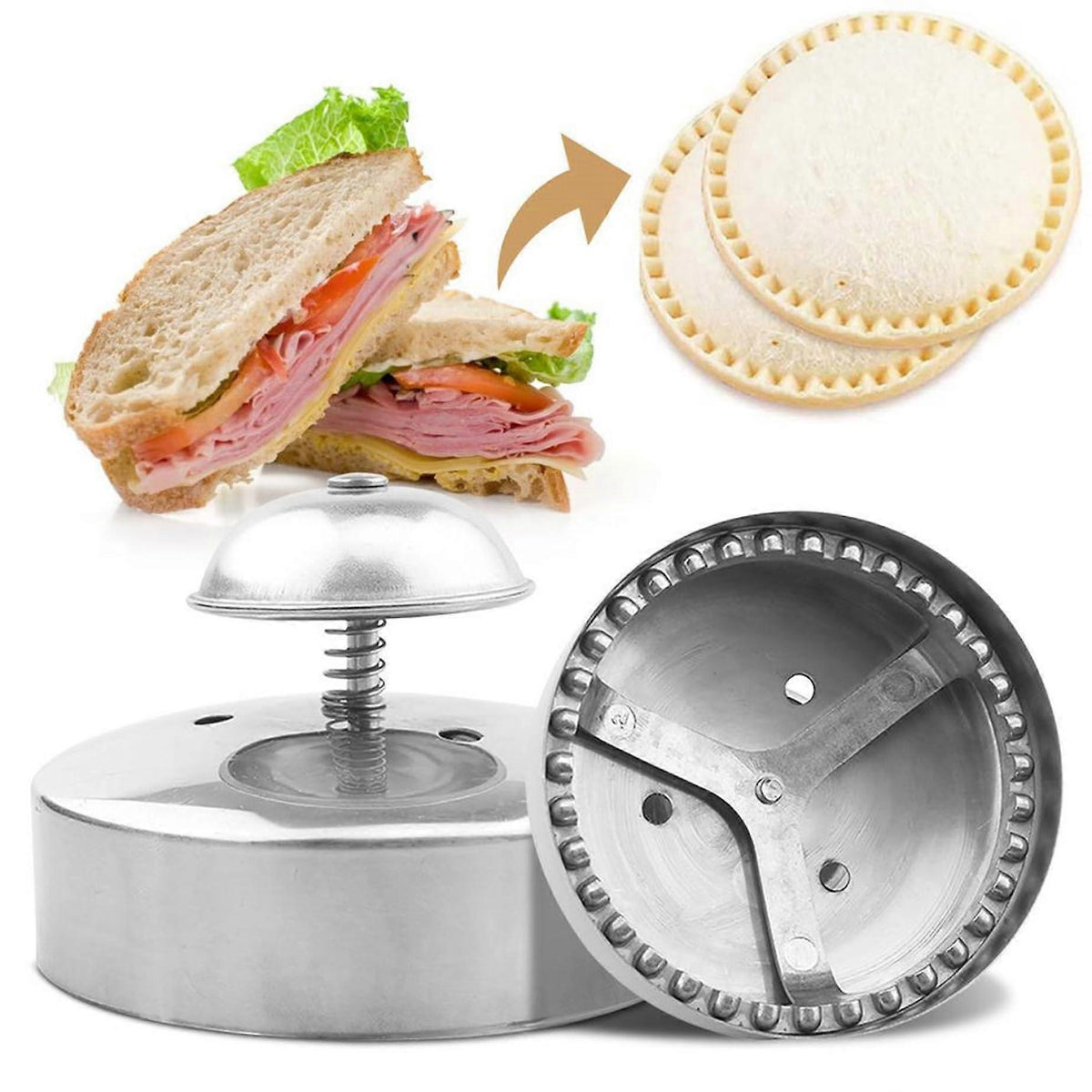 Stainless Steel Round 3.54in Sandwich Cutter and Sealer for Bread Cakes Burgers