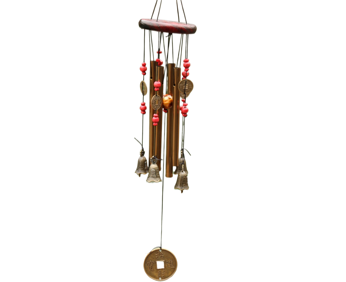 Metal Pipes Bell Copper Coin Wind Chime Ornament Garden Balcony Hanging Decor