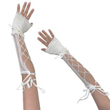 2000s Hollow Lace Up Arm Sleeves Summer Cooling Fashion White