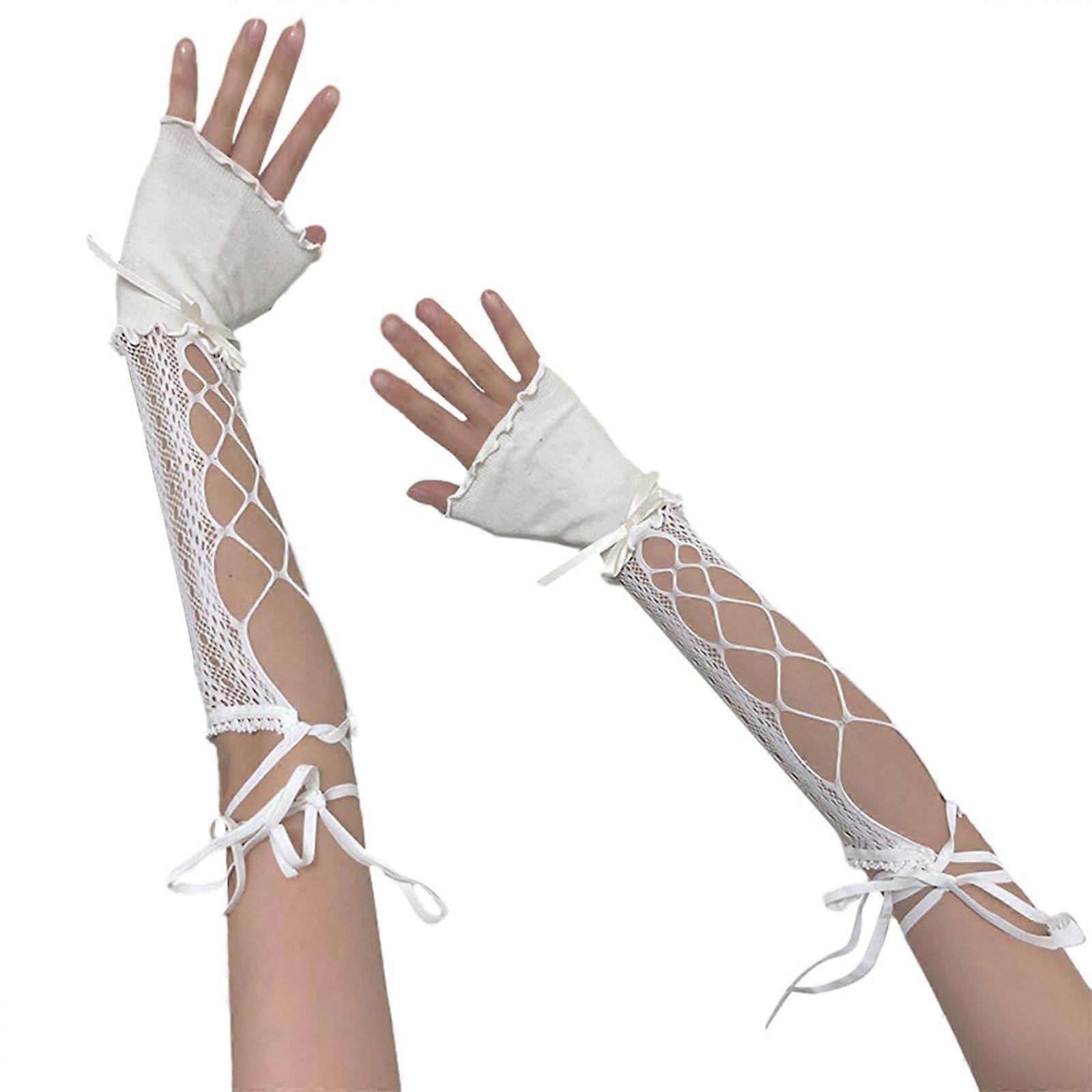 2000s Hollow Lace Up Arm Sleeves Summer Cooling Fashion White