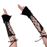 Half Finger Lace Arm Sleeves Decorative Hollow Design Black