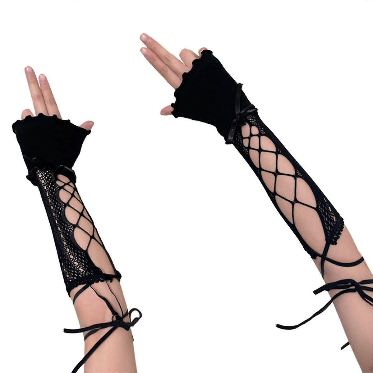 Half Finger Lace Arm Sleeves Decorative Hollow Design Black