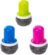 3Pcs Stainless Steel Scourer with Handle Reusable Pot Cleaning Brush Set