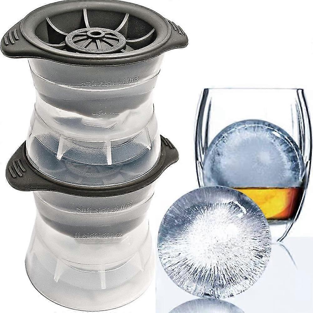 2Pcs Sphere Ice Cube Molds Large Silicone Ice Ball Maker Round Tray Set