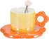 Ceramic Coffee Cup & Saucer Set Flower Mug Demitasse 10oz Pearl Orange