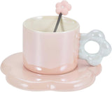 Ceramic Coffee Cup & Saucer Set Flower Mug Demitasse 10oz Pearl Pink