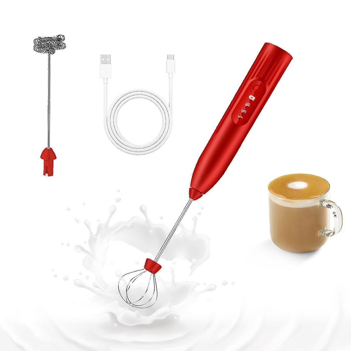 USB Rechargeable Handheld Milk Frother 2-in-1 Whisk Coffee Foam Maker